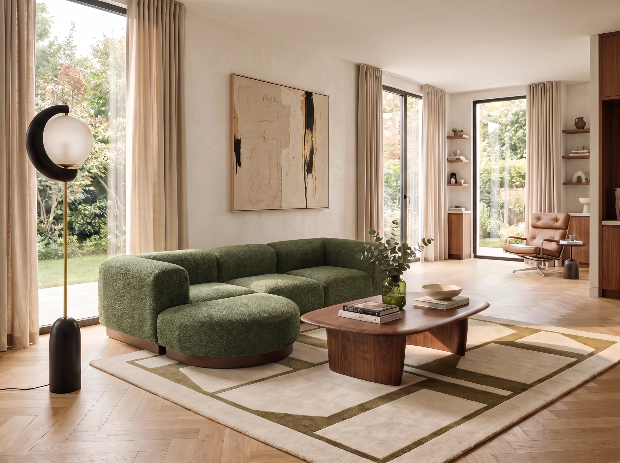 Green sofa in interior
